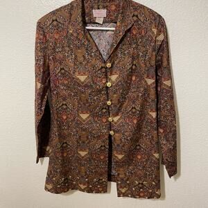 Vintage Patsy Womens Linen Top Sz 12 Canvas 90s Hippie Art Button Down Shirt